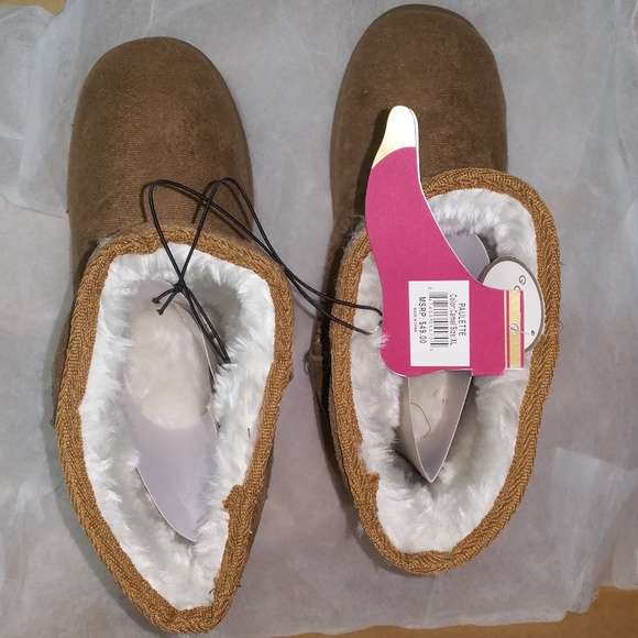 Gold Toe Womens Boots Microsuede Low Calf Faux Fur - Picture 2 of 5